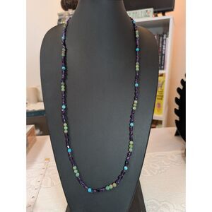 36" Amethyst & Turquoise Statement Necklace / Badge Lanyard • Alaska